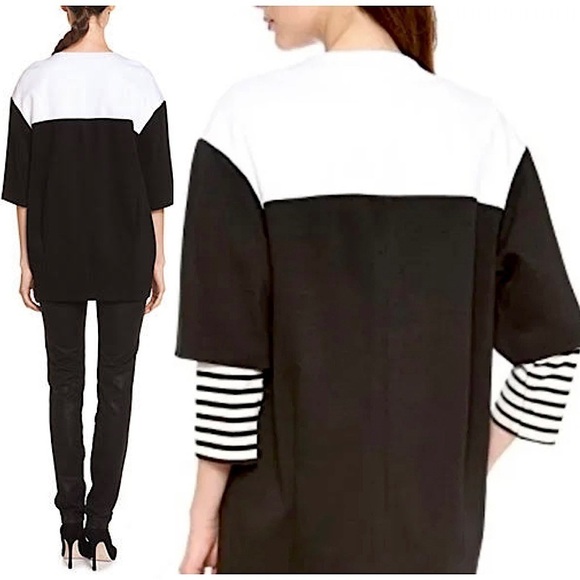 ALICE + OLIVIA 90s Boxy Oversized Colorblock Short Sleeve Full Zip Jacket S - Picture 2 of 8